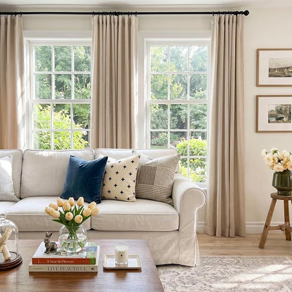 100% Blackout Curtains for Bedroom Oatmeal Linen Look Curtains 80 Inch Long | - Image 7