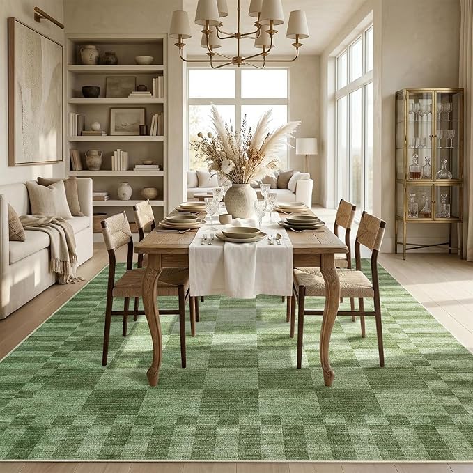 GarveeHome Moss Green Checkered Rug 5x7 Area Rug Washable Geometric 5x7 Rug | - Image 4