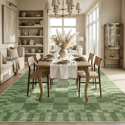 GarveeHome Moss Green Checkered Rug 5x7 Area Rug Washable Geometric 5x7 Rug | - Image 4