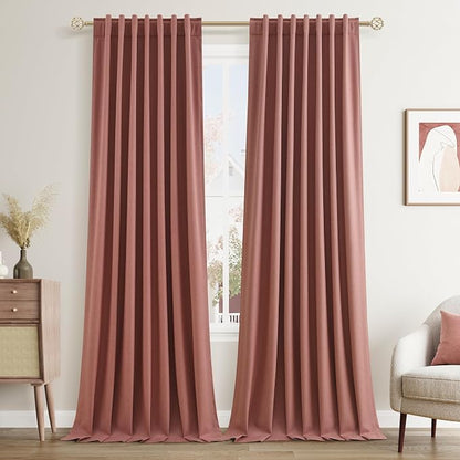 Dusty Rose 100% Blackout Linen Curtains 108 Inch Length 2 Panels Set by Guken