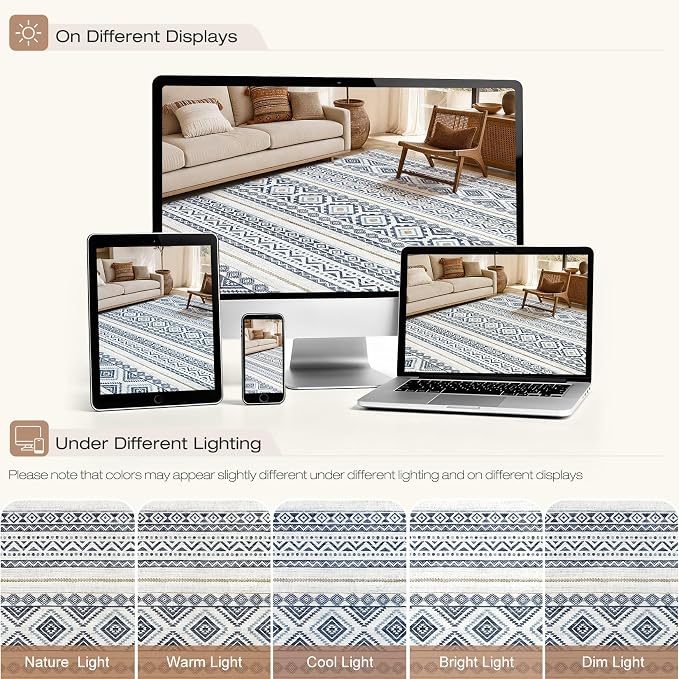 cotiled 6x9 Area Rugs for Living Room: Boho Washable Rug for Dining Room | - Image 8