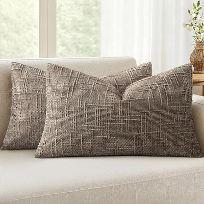 MIULEE Chenille Textured Lumbar Throw Pillow Covers Taupe Grey 12x20 | Set of 2 by MIULEE