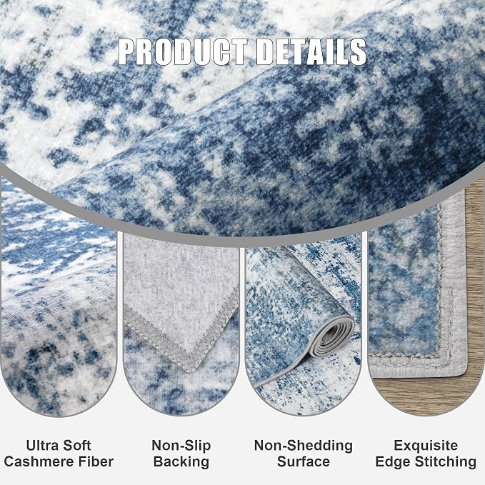 9x12 Area Rug Living Room Rug: Washable Modern Abstract Soft Thin Rug Indoor - Image 7