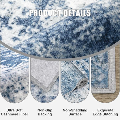 2.6x8 Washable Runner Rug：Modern Abstract Kitchen Soft Carpet Blue | - Image 6