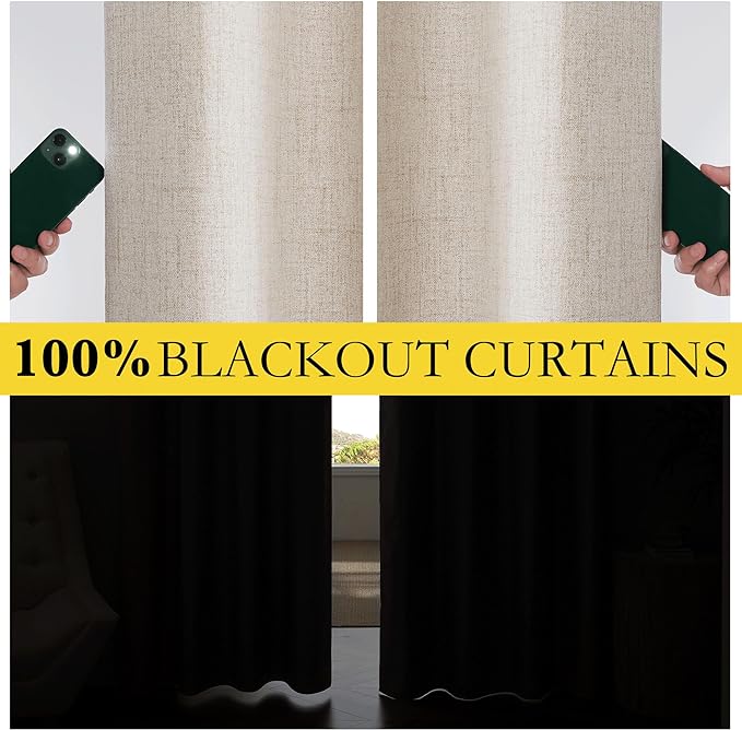 NICETOWN Oatmeal 100% Blackout Short Curtains 63 inches Lenghth Burg - Image 3