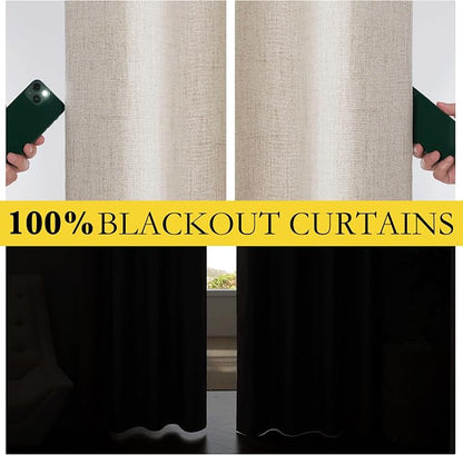 NICETOWN 100% Blackout Natural Linen Bedroom Curtains 95" Length - Image 5