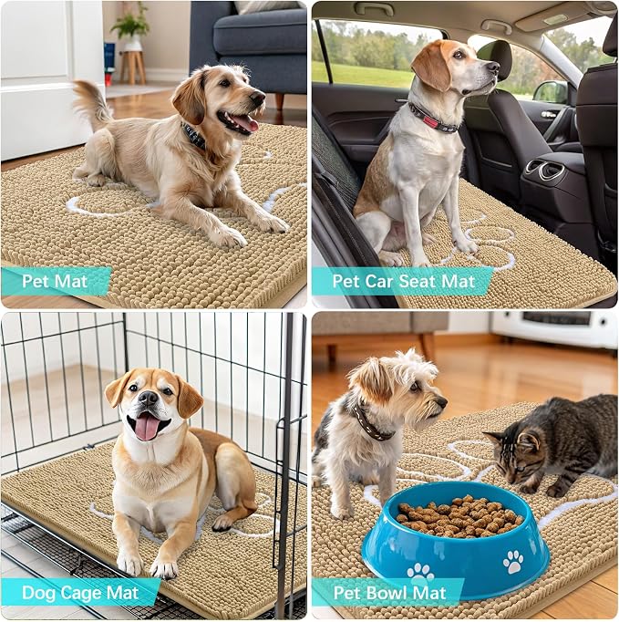 OLANLY Dog Door Mat for Muddy Paws 59x32, Paw Print Design Chenille Mud Mat | - Image 7