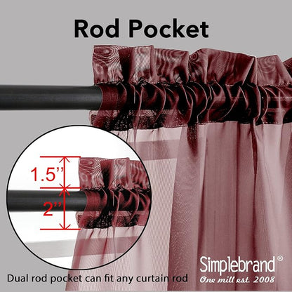 Simplebrand Red Sheer Curtains 63 Inch Length 2 Panels, Rod Pocket Solid Color - Image 4