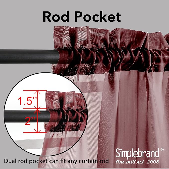 Simplebrand Red Sheer Curtains 84 Inches Long, Light Filtering Rod Pocket Solid - Image 4