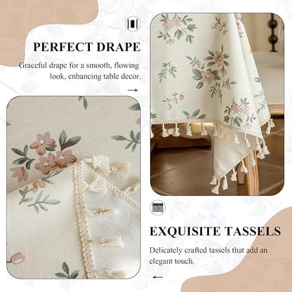VClife Shabby Chic Pink White Floral Printed Tablecloth - Image 6