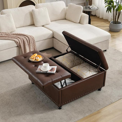 Tbfit Large Square Storage Ottoman Bench, Tufted Upholstered Coffee Table by TBfit
