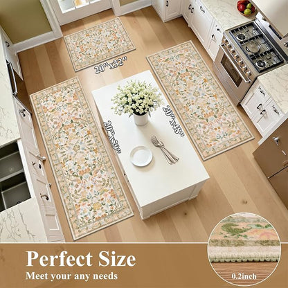 HEBE Boho Kitchen Rugs Set of 3, Non Slip Washable Kitchen Mats - Image 2