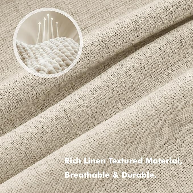 MIULEE 100% Blackout Linen Curtains 42 x 90 Inch Cobblestone 2 Panels | Thermal - Image 3