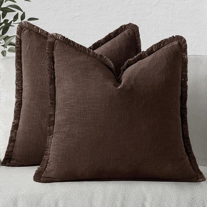 MIULEE Linen Decorative Fall Euro Throw Pillow Covers Dark Brown 26x26 | Set of by MIULEE