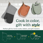 Cuisinart Mini Oven Mitts – 5.5” x 7” Heat-Resistant Kitchen Mitts for Oven with Non-Slip Neoprene Palm, Cotton Filling, and Fabric Loop – Durable Oven Mitt Set for Cooking & Baking (Taupe)