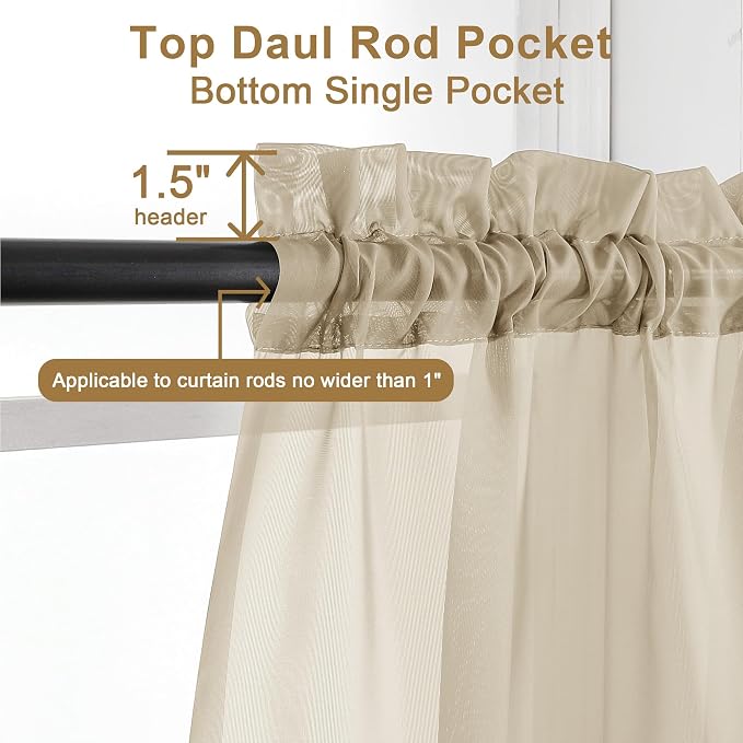 Chyhomenyc Sheer Taupe Curtains 90 inches Long 2 Panels, Light Filtering Soft - Image 2