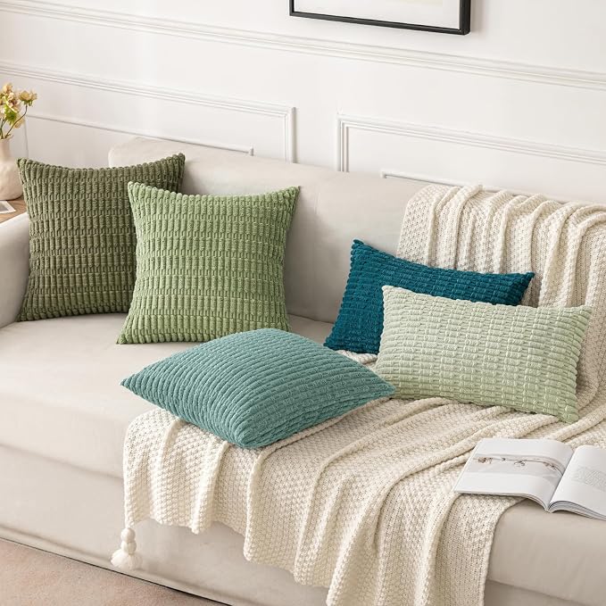 MIULEE Corduroy Decorative Throw Pillow Covers 16x16 Teal Green Pack of 2 | - Image 4