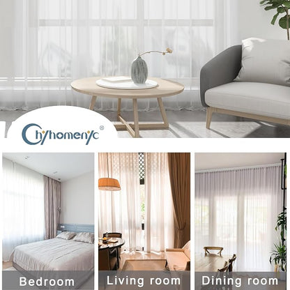 Chyhomenyc Extra Long Ivory Sheer Curtains 144 inch 2 Panels, Translucent - Image 2