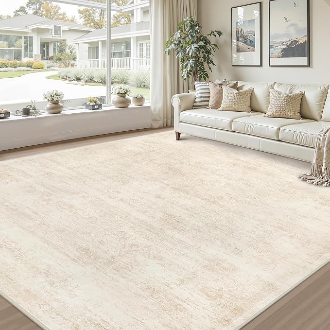 10x14 Area Rugs Living Room: Bedroom Washable Carpet Retro Beige | Large - Image 9