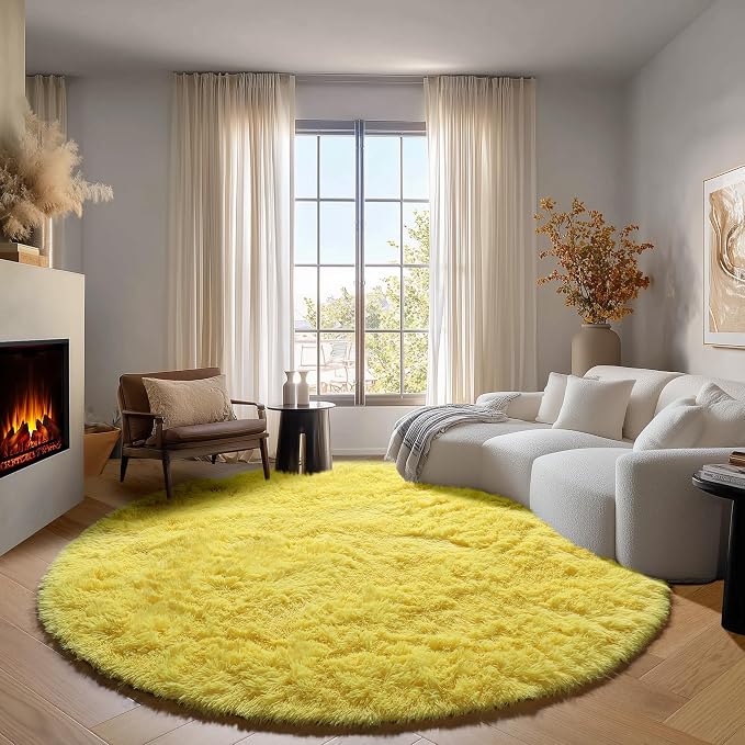 Yellow Round Area Rugs 4ft for Bedroom Living Room, Fluffy Circle Rug for Kids - Image 4