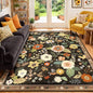 RELEANY Floral Washable 5x7 Area Rugs Black/Yellow | Flower Carpet Print Boho by RELEANY