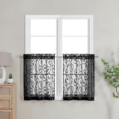 Furman Black Sheer Curtains Tiers 24 Inch Length 2 Panels Set, Airy Lightweight by OWENIE