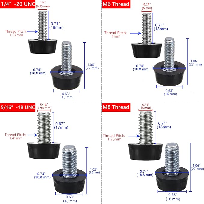 M6 Thread Adjustable Furniture Levelers Screw in Threaded  , - Image 2