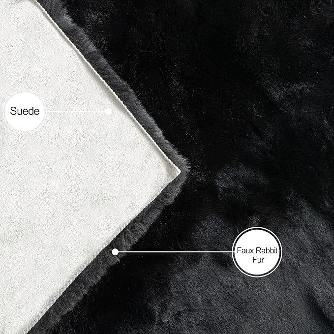 ORINOVA Black Round Area Rug 5ft Washable Faux Fluffy Fur Rug - Image 7