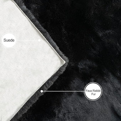 ORINOVA Black Round Area Rug 5ft Washable Faux Fluffy Fur Rug - Image 7