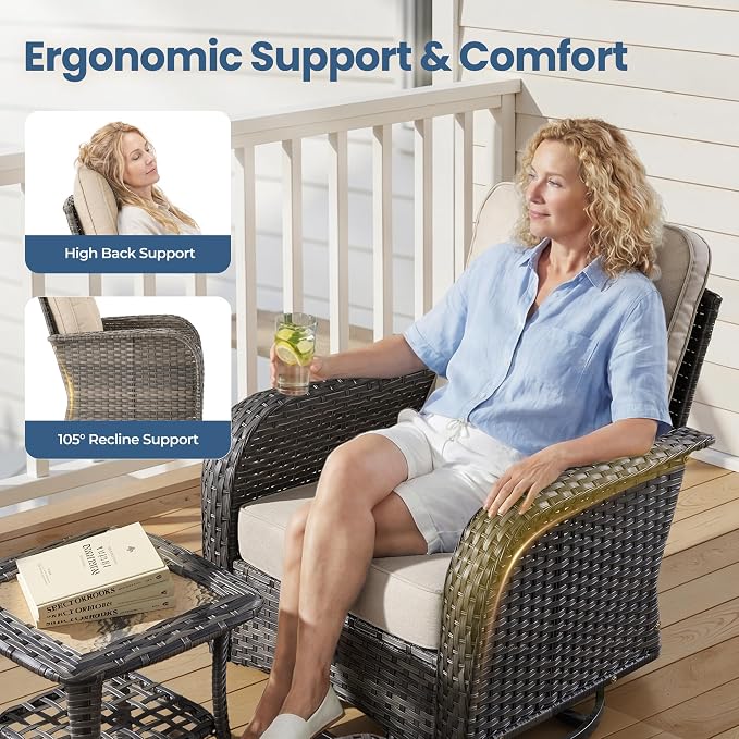 Weaxty Outdoor Swivel Rocker Patio Chairs, 3 Pieces Patio Furniture Set - Image 4