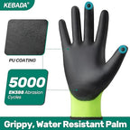 Kebada W1 Work Gloves for Men and Women, PU Coated Safety Gloves with Grip, Touchscreen, Ideal for Warehouse Package Handling, Construction, Gardening, Green X-Small