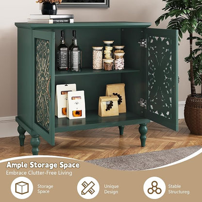 ARTPOWER Accent Cabinet with 2 Doors, Vintage Carved Wood Storage Cabinet - Image 3