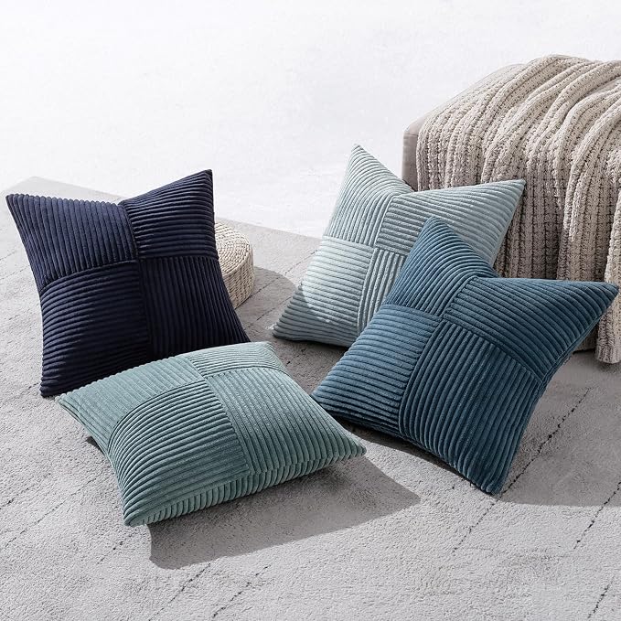 MIULEE Dusty Blue Navy Farmhouse Throw Pillow Covers 18x18 Inch Set of 4 Boho - Image 3