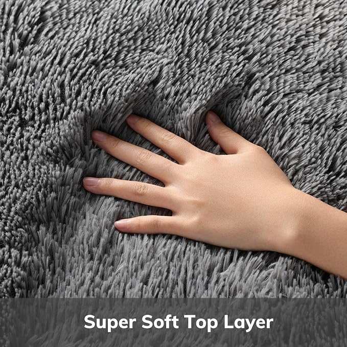 Ophanie Round Rug 6Ft Grey Circle Area Rugs, Fluffy Fuzzy Large Bedroom Carpet - Image 2