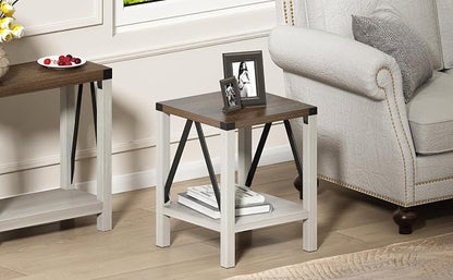 Treocho Farmhouse End Table Set of 2, Rustic Vintage Nightstand Side Table - Image 6