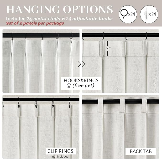 Off White Light Filtering 60 Inch Wide Bedroom Curtains 120 Inches Extra Long - Image 4