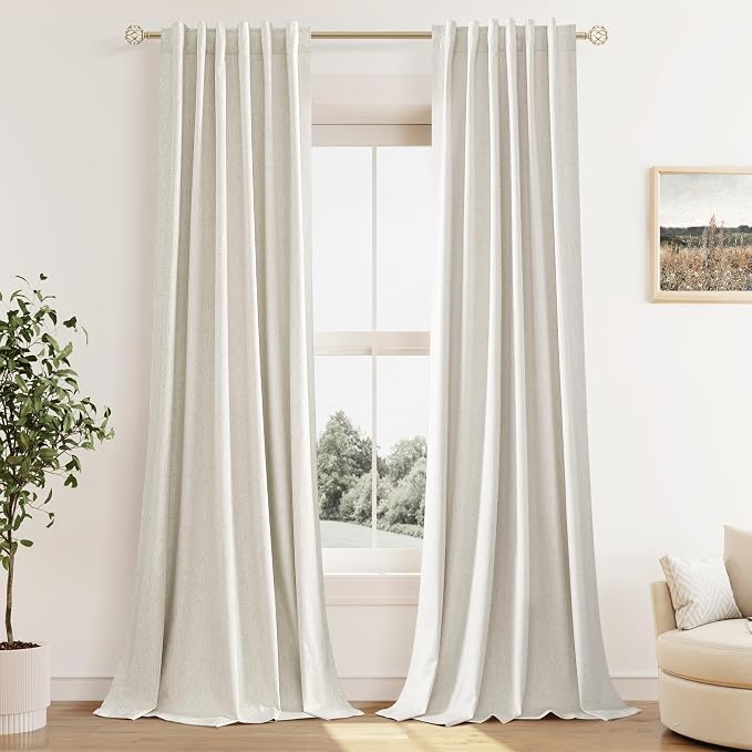 Extra Long 100% Blackout Linen Curtains by Guken