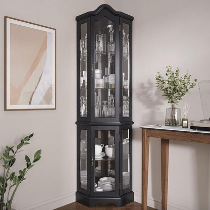 BELLEZE Lighted 3-Side Glass Display Curio Cabinet w/Tempered Glass Doors and - Image 3