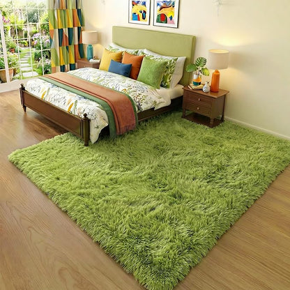 Amdrebio Grass Green Furry Area Rug 5x8 - Image 3