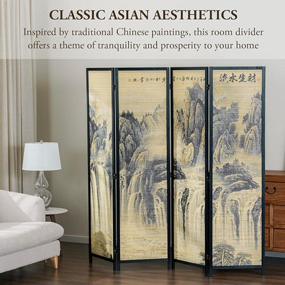 MyGift 4 Panel Folding Room Divider, 6FT Bamboo Privacy Screen - Image 2