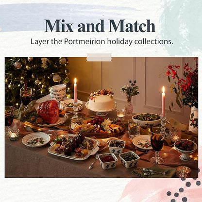 Portmeirion Holly and Ivy 8.5-Inch Pasta Bowls (Set of 4) - Holiday Earthenware for Christmas Feasts, Ideal for Serving Salad, Soups, Desserts - Microwave, Dishwasher Safe - Seasonal Tableware