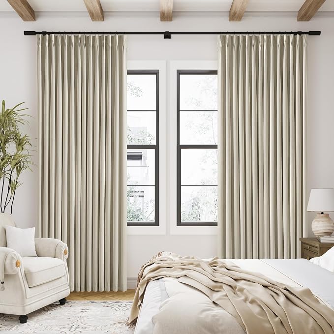 Burlywood Birch Blackout Pleated Linen Curtains 108 Inches Long 2 Panels | - Image 8