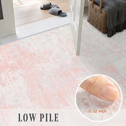 3x8 Washable Runner Rug：Modern Abstract Soft Carpet Pink White | - Image 7