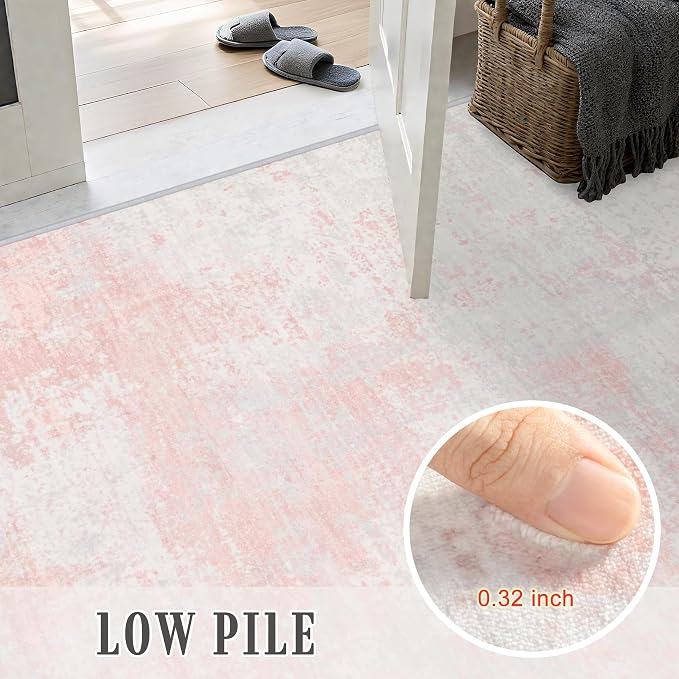 10x14 Area Rug Living Room: Modern Washable Soft Carpet Pink White | - Image 8