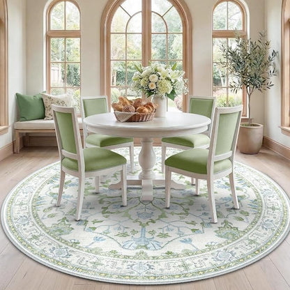 RELEANY Washable Area Rug, Round 7ft, Water Repellent, Pet Friendly, Vintage by RELEANY