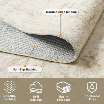 5x7 Washable Area Rug for Living Room Bedroom: Non-Slip Modern Beige White | - Image 6