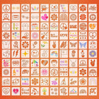 Fainne 100 Pcs Stencils for Painting on Wood Reusable Stencil Crafts Drawing Templates Holiday Wall Paper for DIY Scrapbook Home 2 x 2 Inch (Groovy Party)