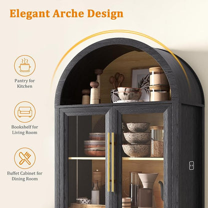 HWB Display Cabinet with Glass Doors, 5-Tier Tall Curio Cabinet with Lights - Image 4