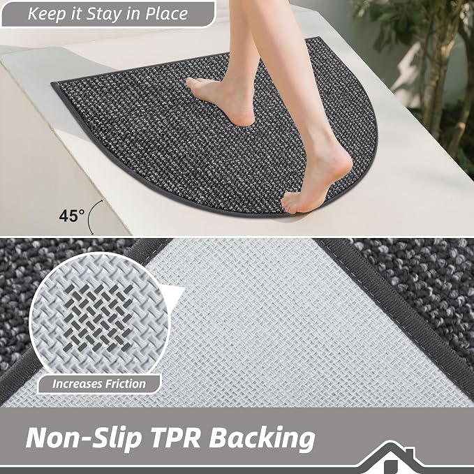 BEQHAUSE Dirt Trapper Door Mat 17" x 30" Half Circle Non Slip, Charcoal | - Image 4