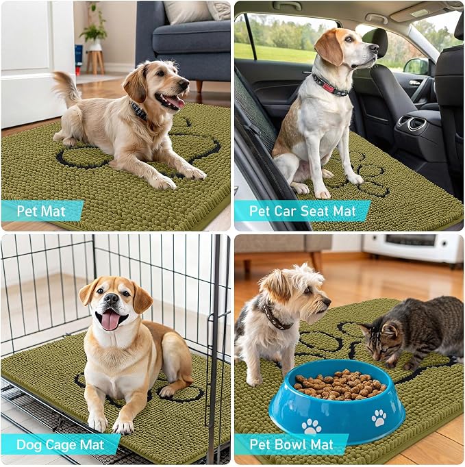 OLANLY Dog Door Mat for Muddy Paws 30x20, Paw Print Design Chenille Mud Mat | - Image 7